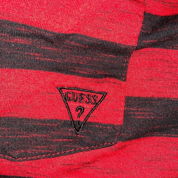 Guess Unisex Red & Black Striped Tee - Picture 3 of 3